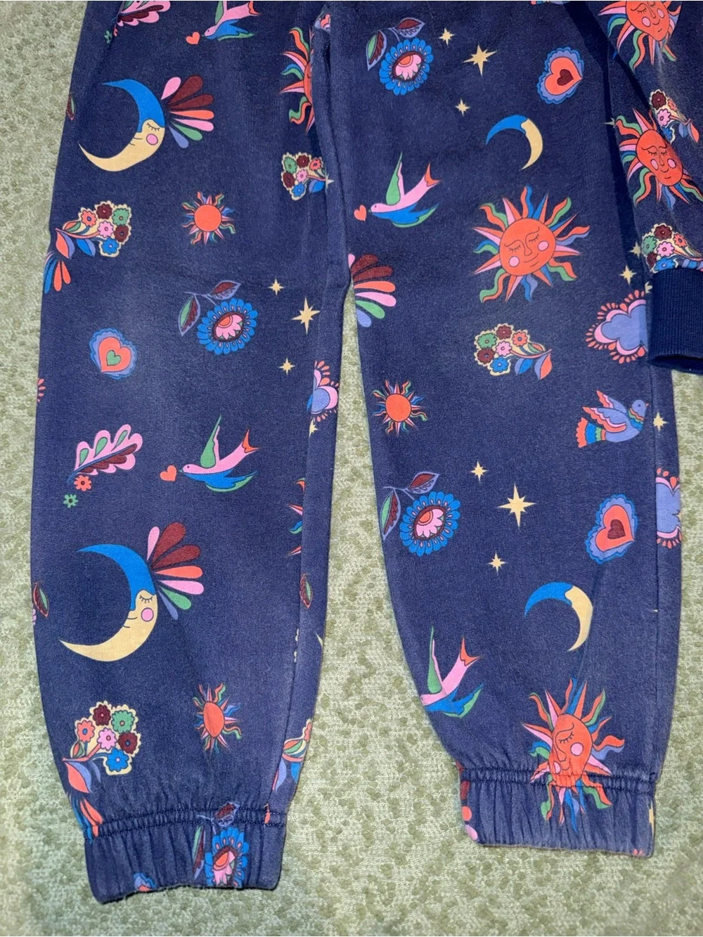 Mini Boden Navy Sun & Moon Jogger Set with Colorful Prints